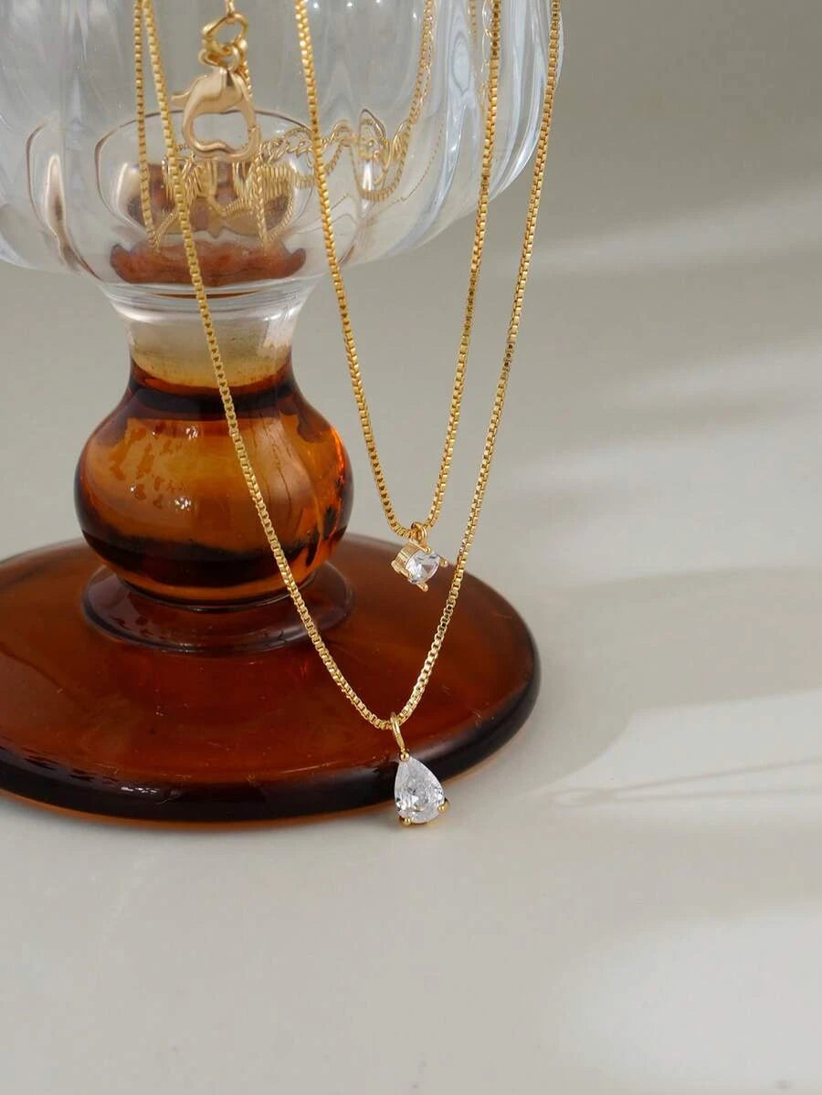 Minimalist Water Drop Double Layer Pendant Necklace