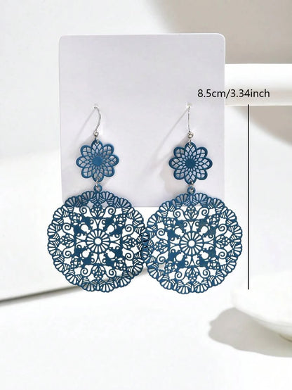 Vintage Floral Hollow Hoop Earrings