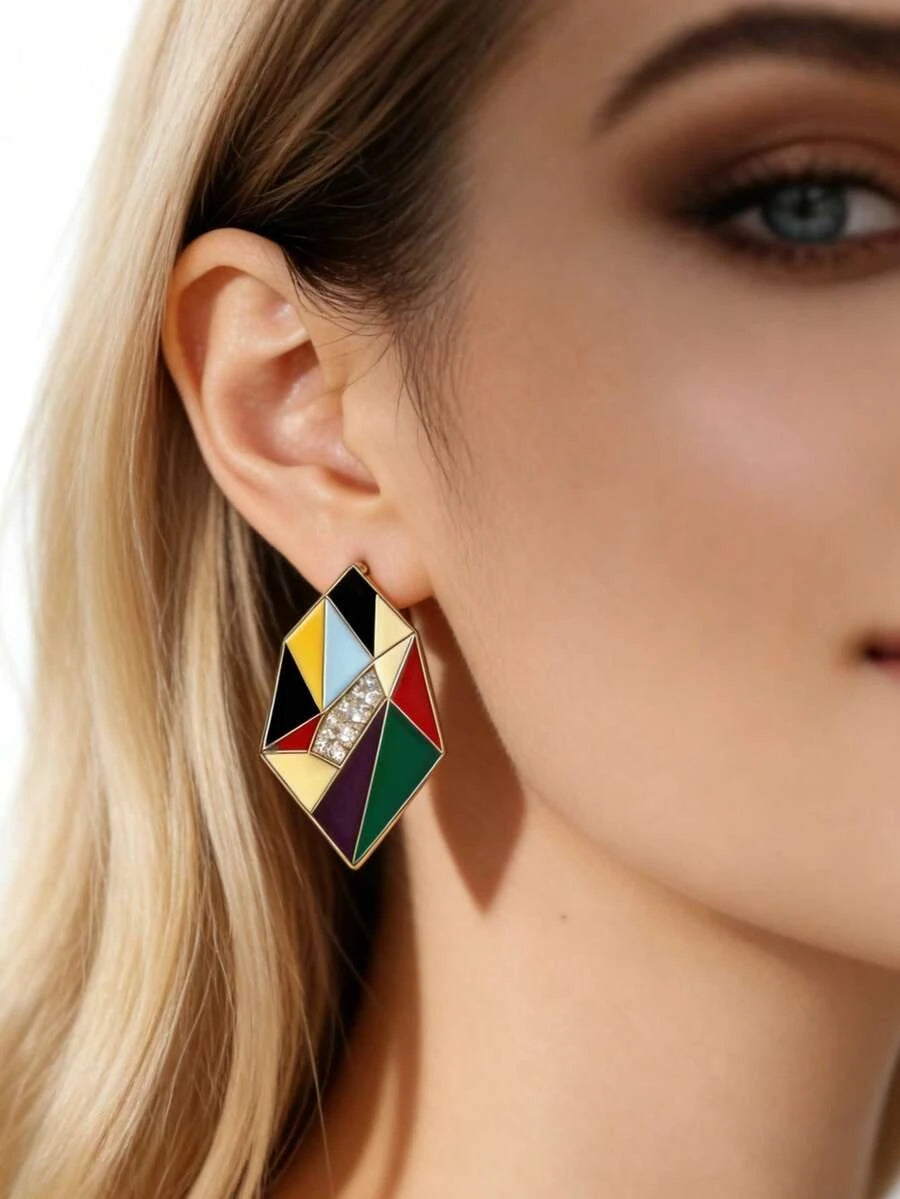 Geometric Abstract Face Enamel Earrings