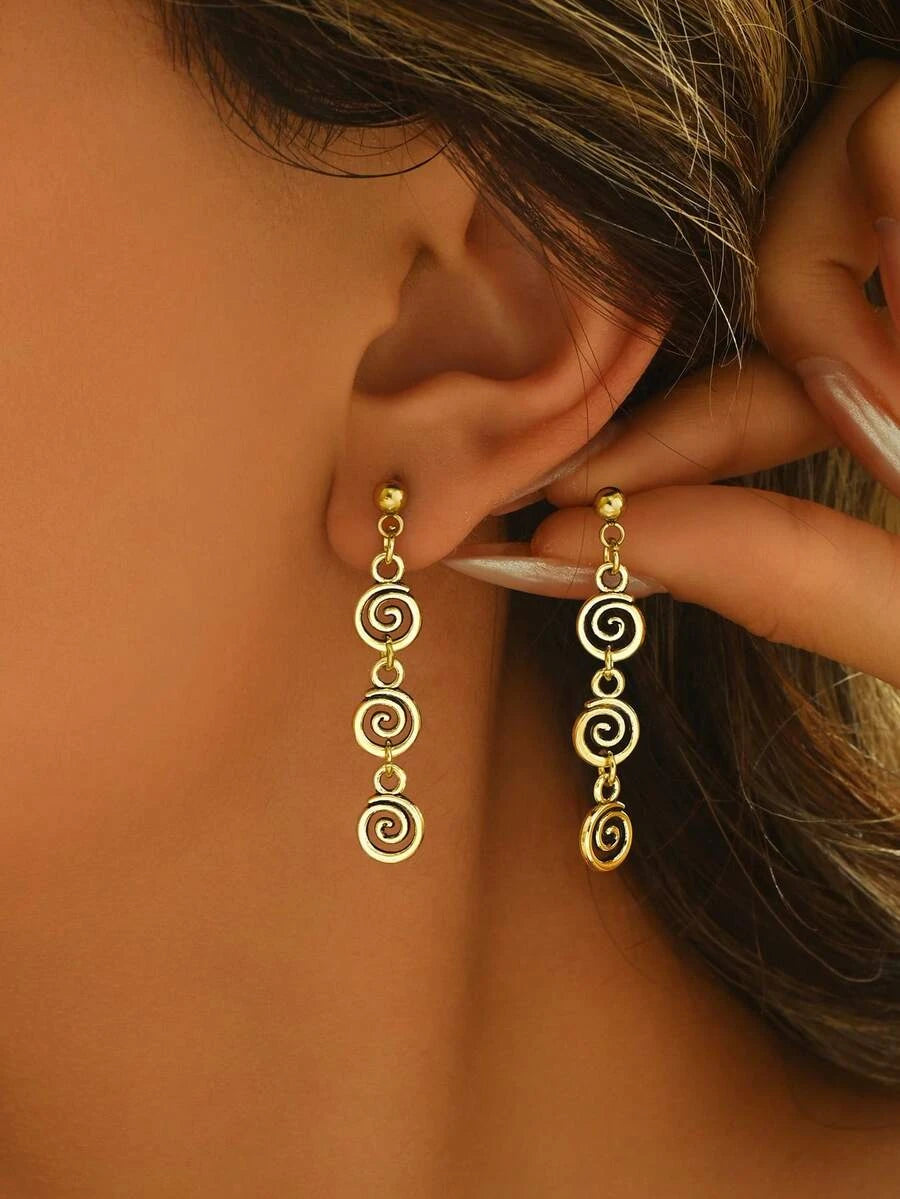 Retro Spiral Swirl Dangle Earrings