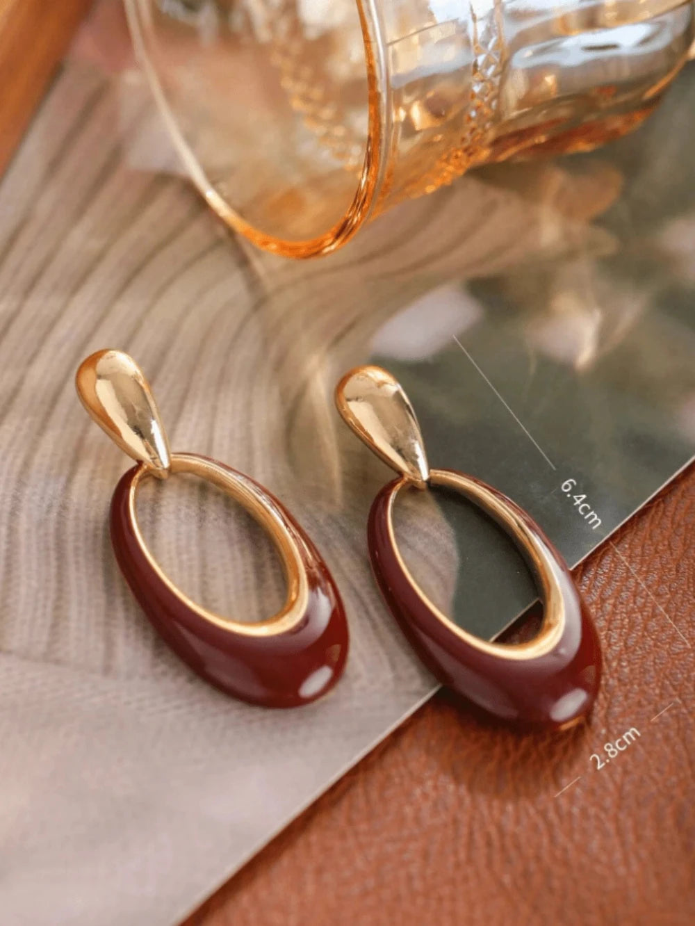 Burgundy Oval Drop Earrings