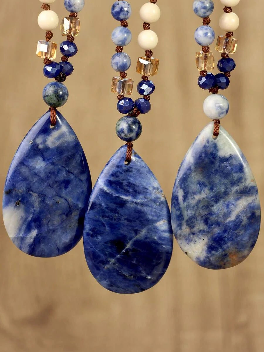 Bohemian Blue Lapis Lazuli Teardrop Pendant Necklace
