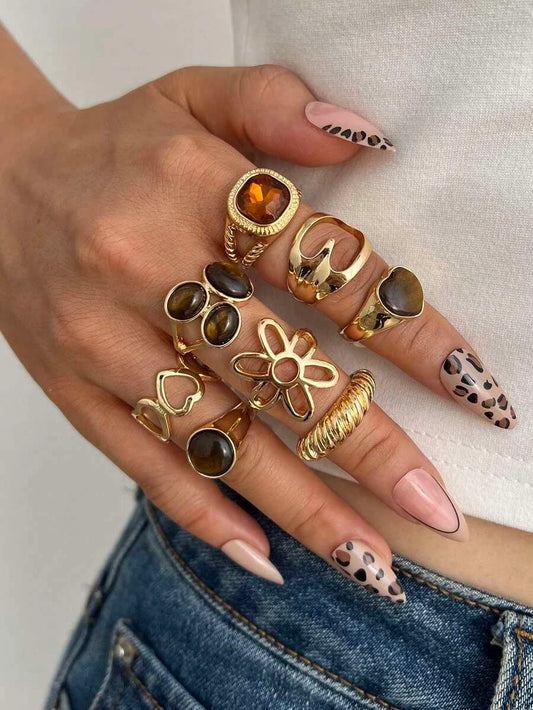 Vintage Floral Geometric Ring Set
