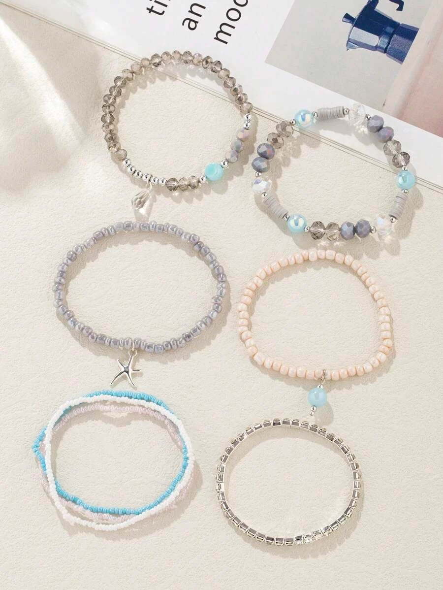 Beaded Crystal Starfish Beach Bracelet Set