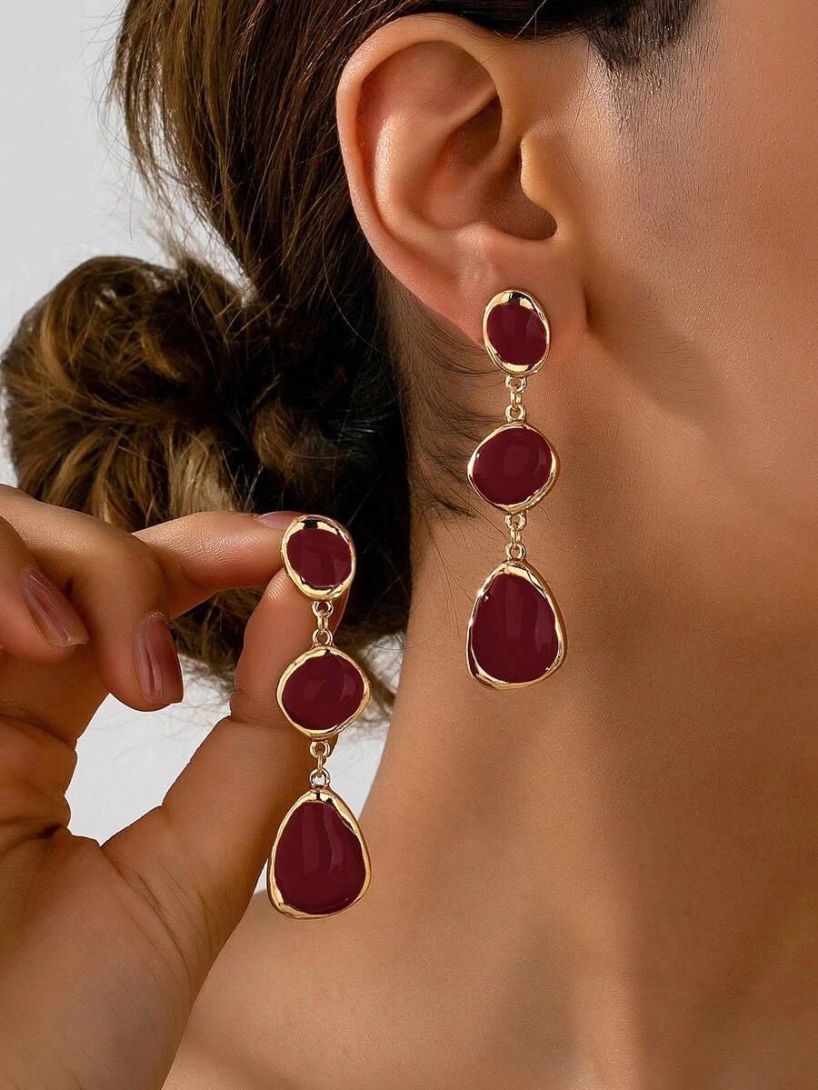French Vintage Enamel Asymmetrical Drop Earrings