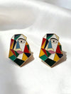 Geometric Abstract Face Enamel Earrings
