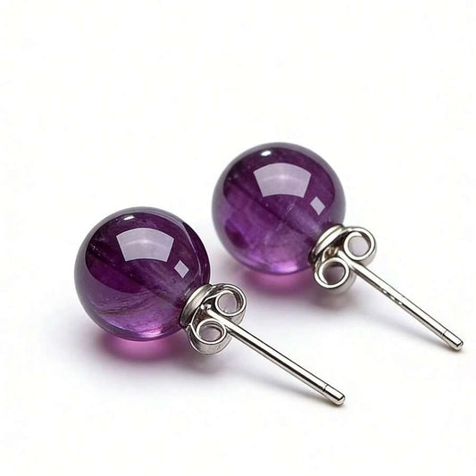 Minimalist Purple Stone Silver Stud Earrings