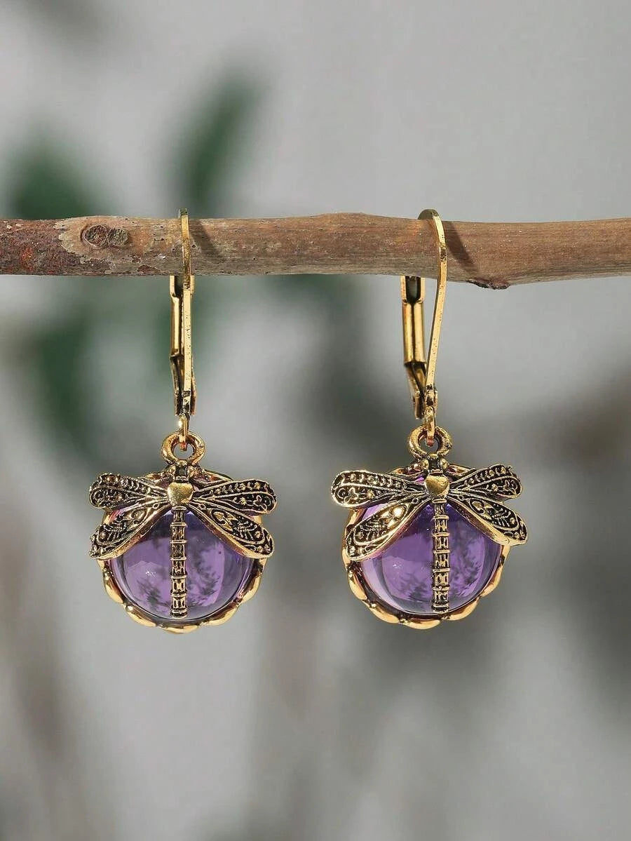 Vintage Dragonfly Crystal Drop Earrings