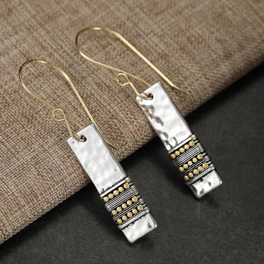 Hammered Rectangular Drop Earrings