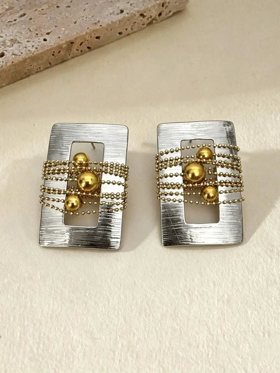 Retro Two Tone Beaded Drop Earrings