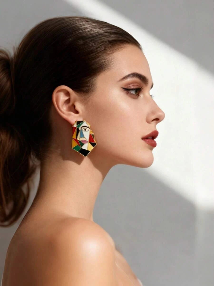 Geometric Abstract Face Enamel Earrings