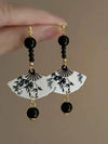 Retro Chinese Fan Resin Earrings