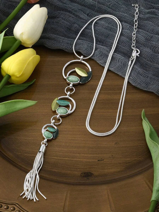 Vintage Enamel Geometric Long Pendant Necklace