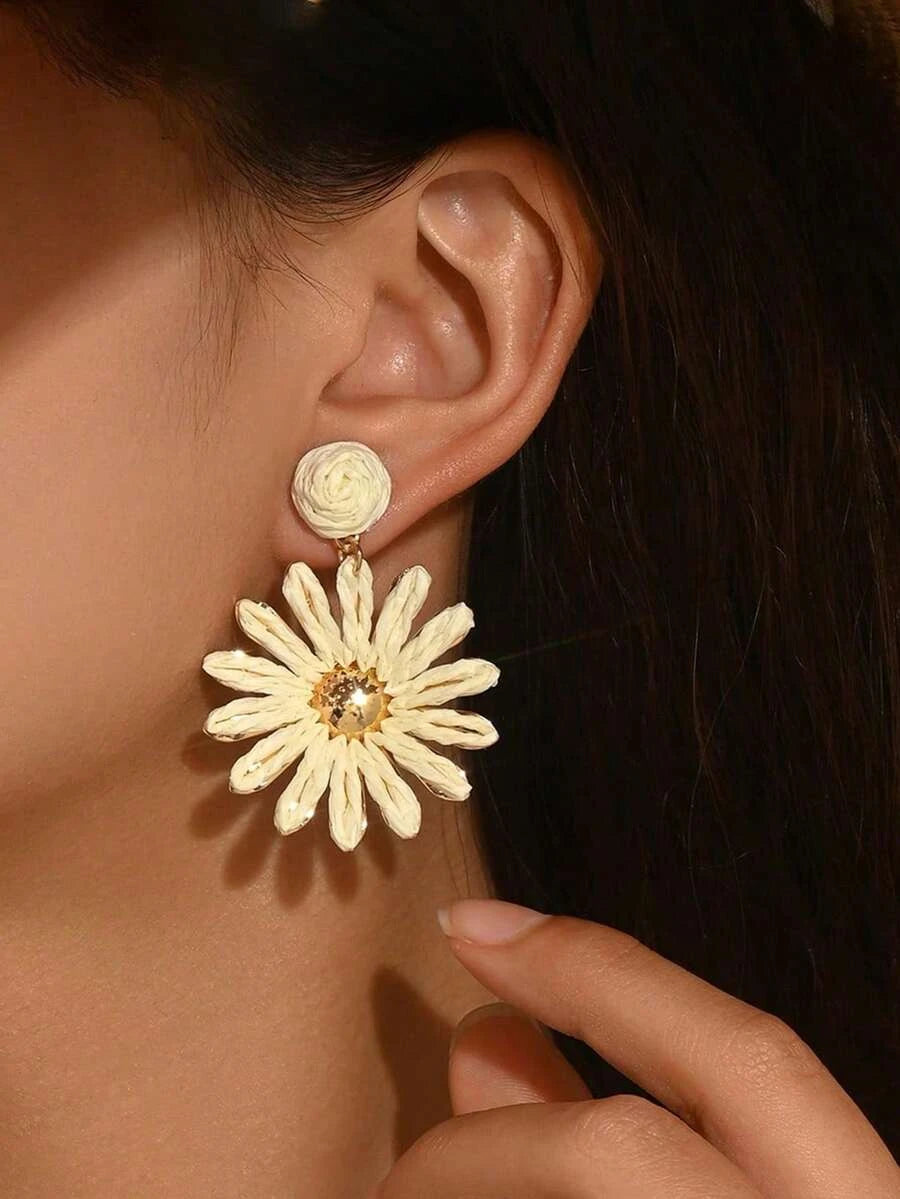Handmade Raffia Sunflower Earrings