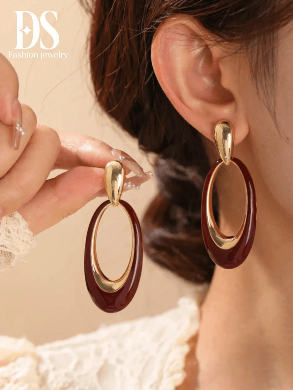 Burgundy Oval Drop Earrings
