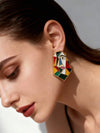 Geometric Abstract Face Enamel Earrings