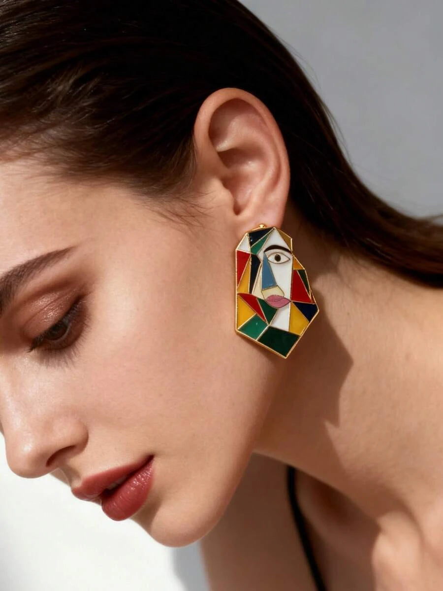 Geometric Abstract Face Enamel Earrings