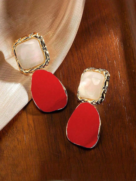 Burgundy Retro Square Earrings