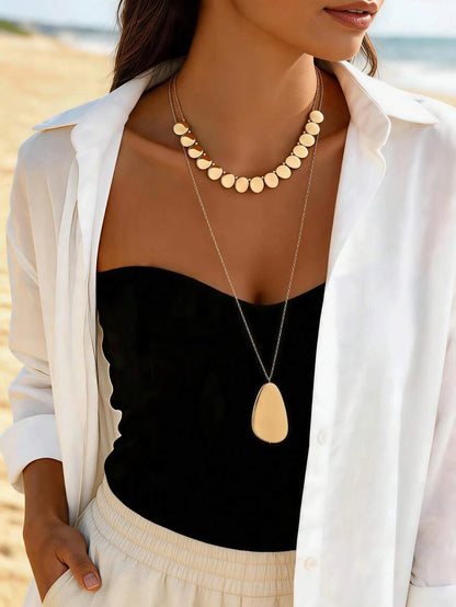 Glossy Gold Double Layer Necklace Set