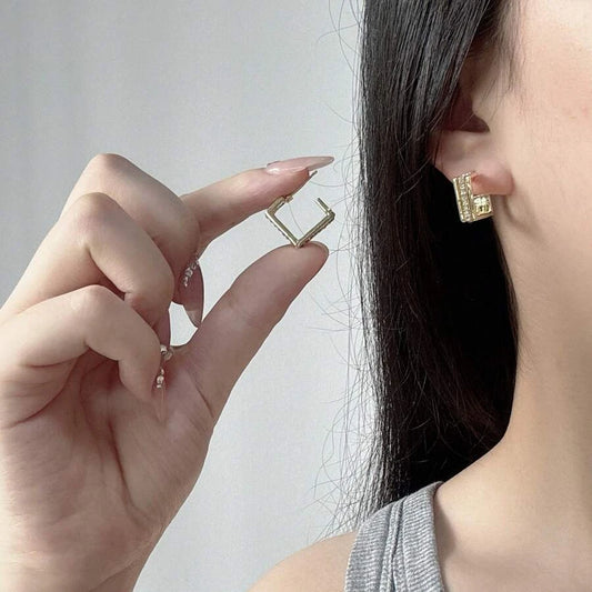 Copper Inlaid Zirconia Square Earrings