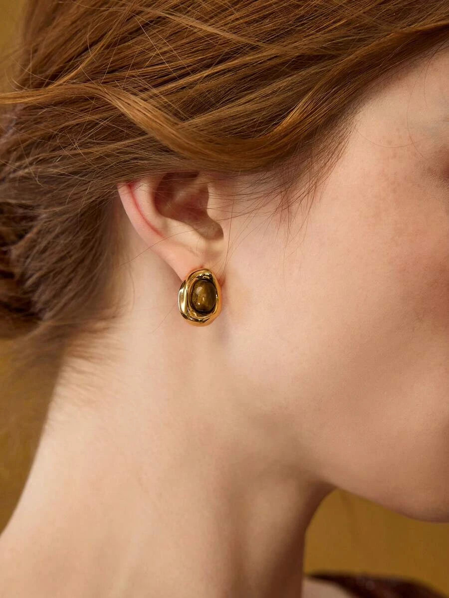 Natural Tiger Eye Stud Earrings