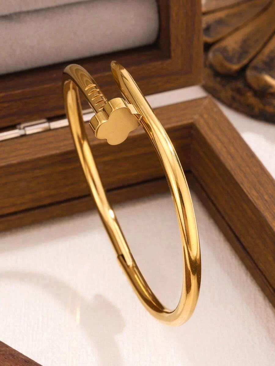 Stainless Steel Flower Zirconia Bangle Bracelet Jewelry Set
