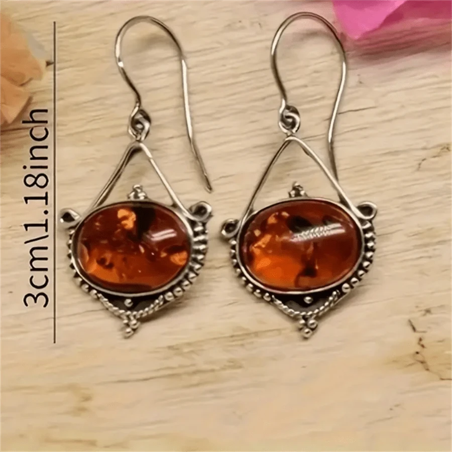 Geometric Inlaid Gemstone Drop Earrings