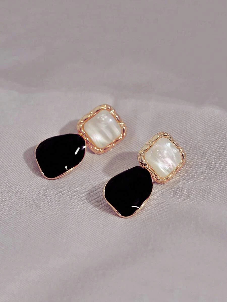 Burgundy Asymmetrical Square Earrings