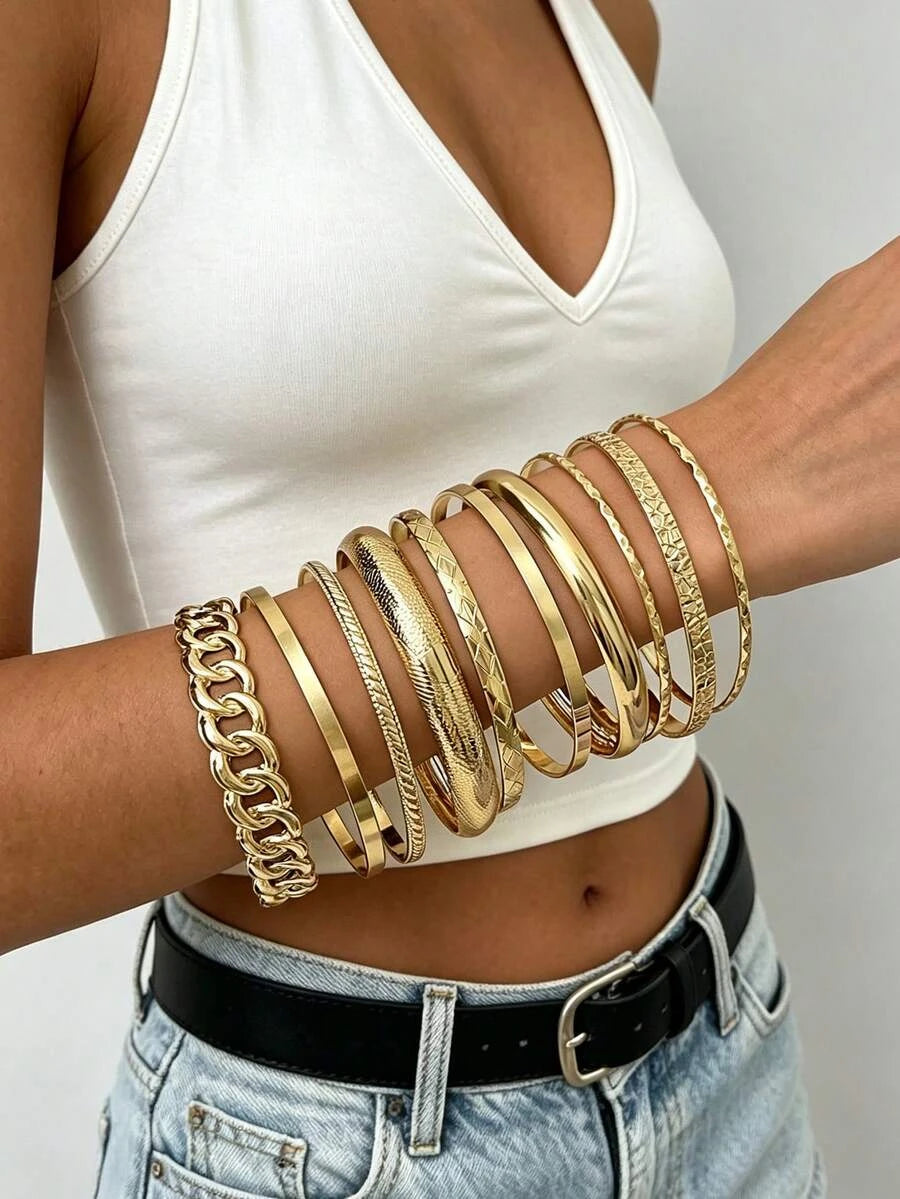 Vintage Geometric Gold Bracelet Set