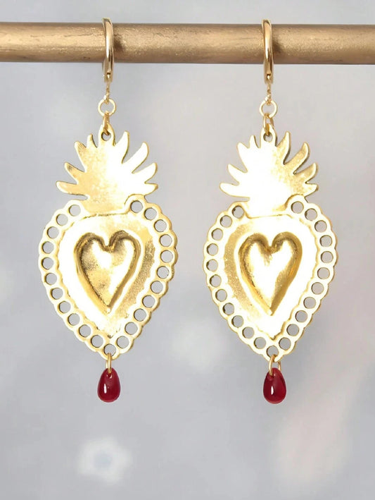 Vintage Sacred Heart Drip Earrings