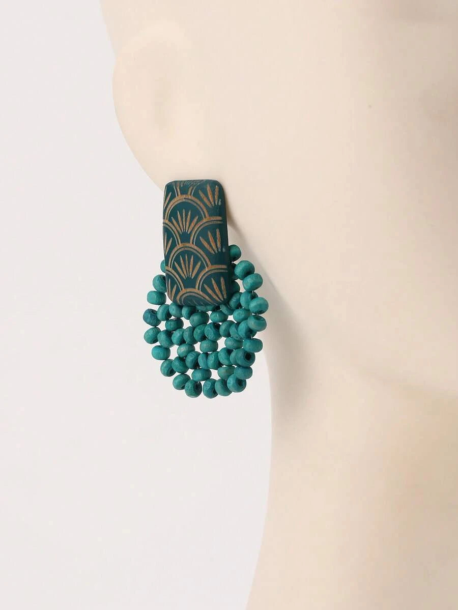 Handmade Wooden Beaded Disc Earrings