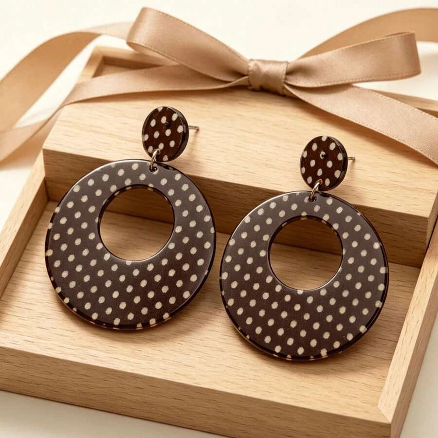 Brown Polka Dot Acrylic Geometric Dangle Earrings