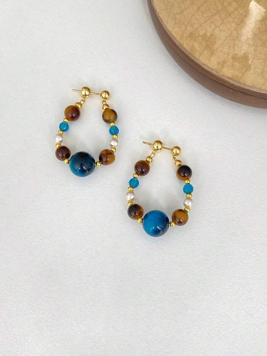Retro Chinese Style Blue Beaded Earrings