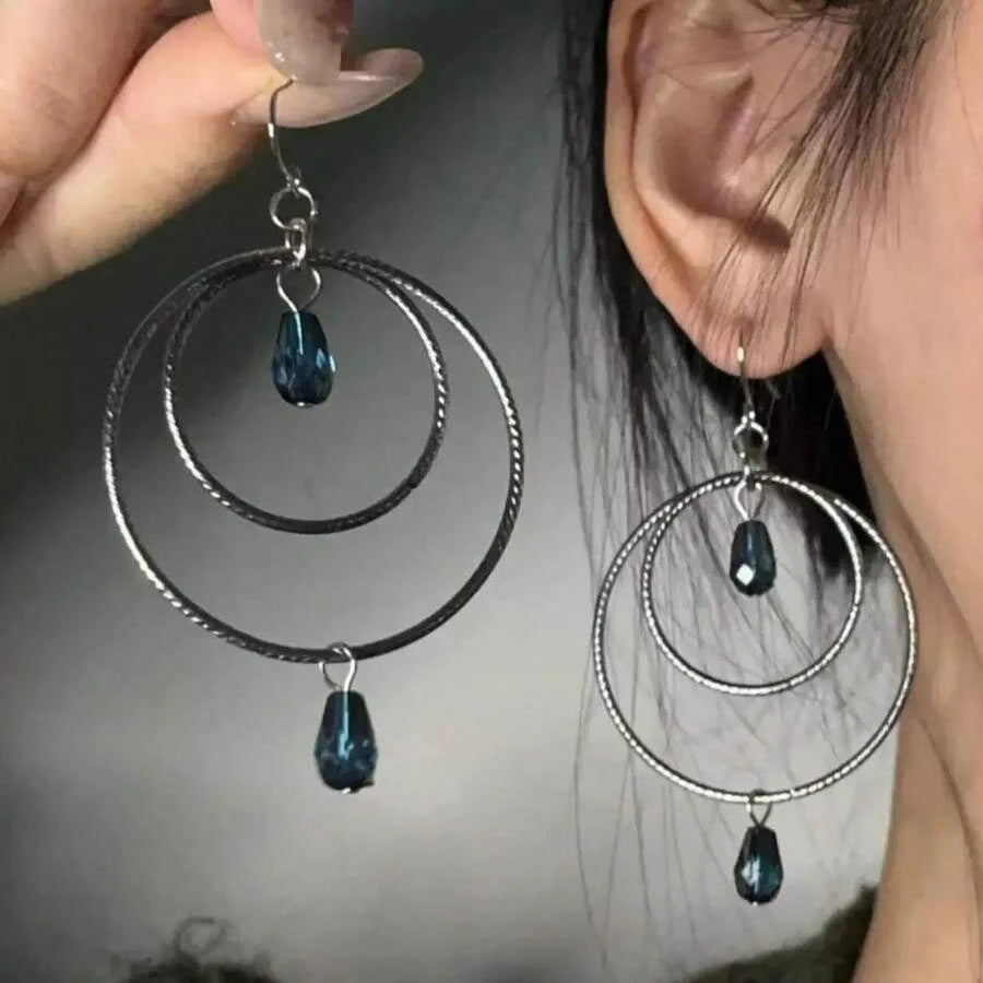 Silver Bohemian Layered Gemstone Earrings