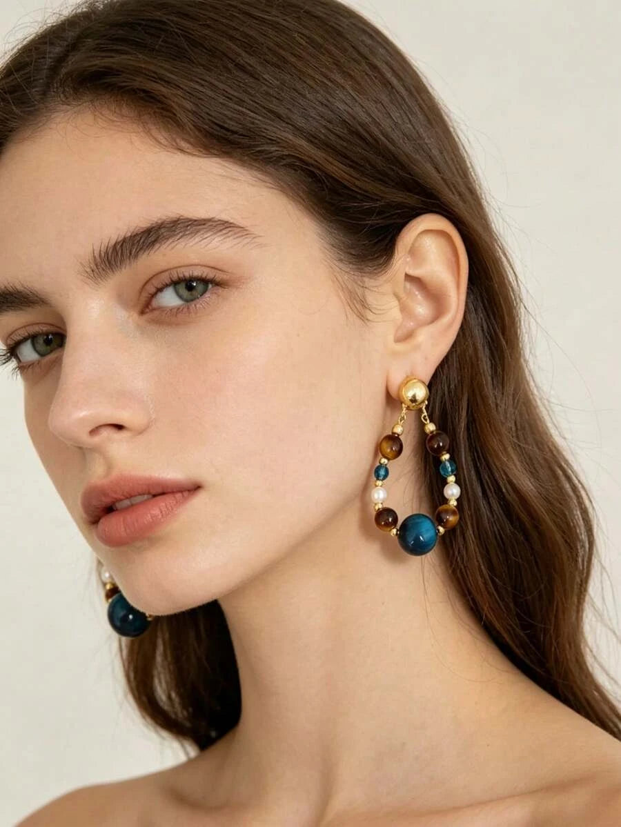 Retro Beaded Hoop Earrings