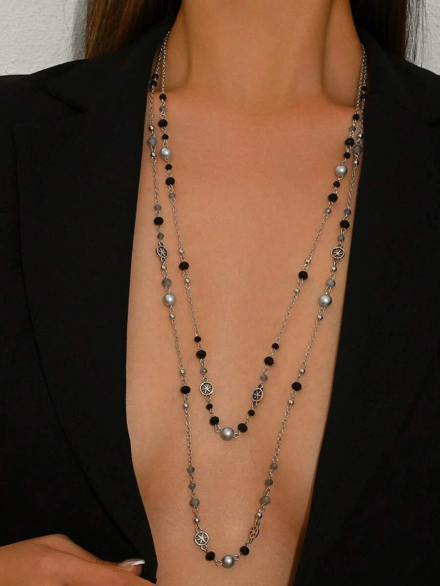 Vintage Gothic Faux Pearl Layered Necklace Set