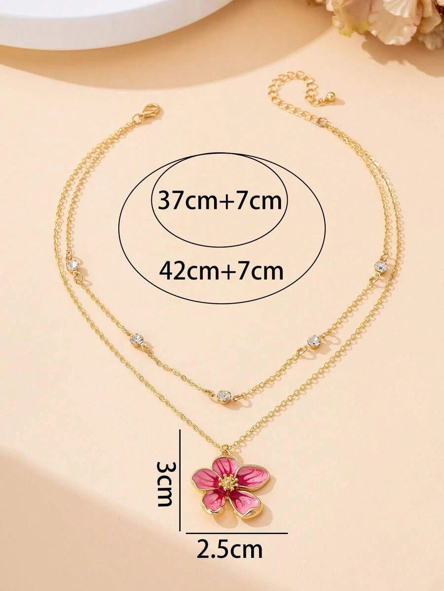 Enameled Flower Pendant Necklace