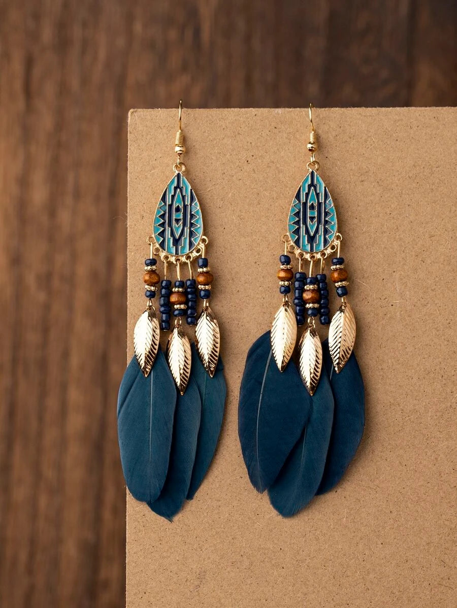 Vintage Feather Pendant Earrings
