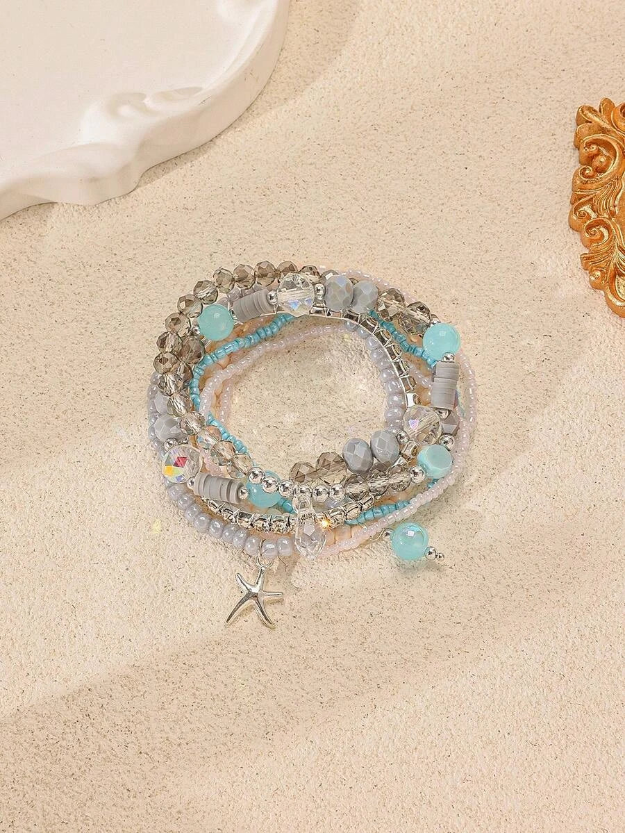 Beaded Crystal Starfish Beach Bracelet Set