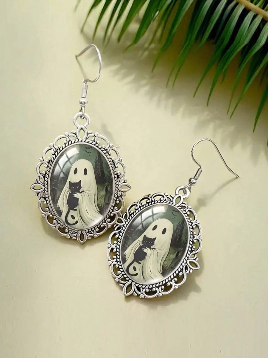 Gothic Ghost Cat Earrings