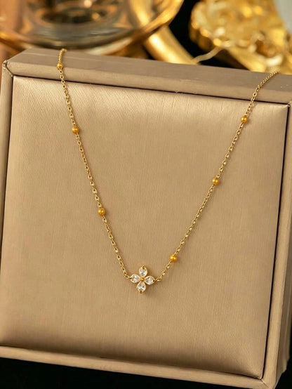 Minimalist Stainless Steel Glass Flower Pendant Necklace