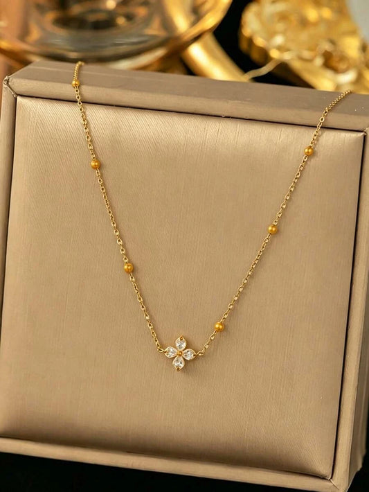 Minimalist Stainless Steel Glass Flower Pendant Necklace