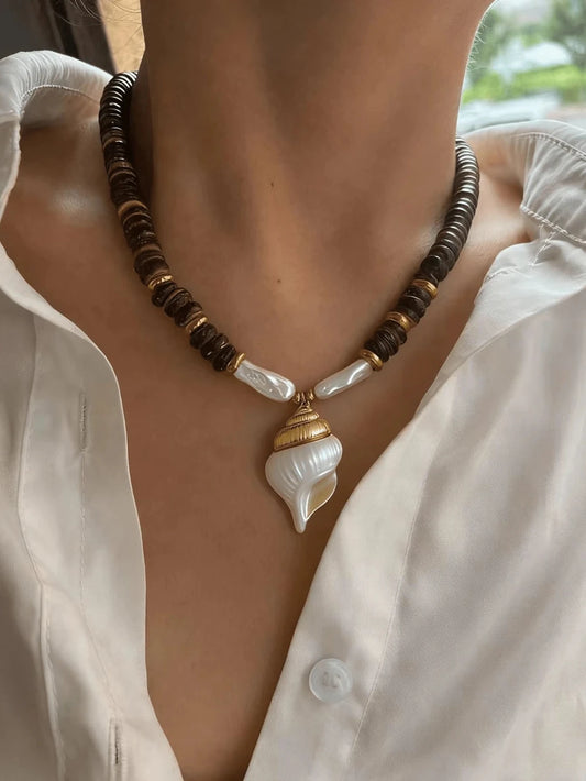 Beaded Stainless Steel Round Pendant Necklace
