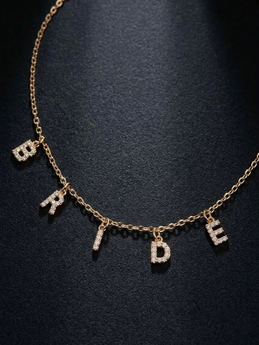 Gold Zirconia Bride Letter Necklace