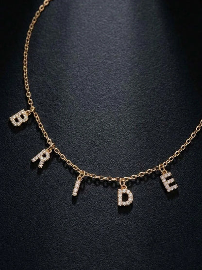 Gold Zirconia Bride Letter Necklace