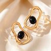 Geometric Oval Faux Pearl Stud Earrings