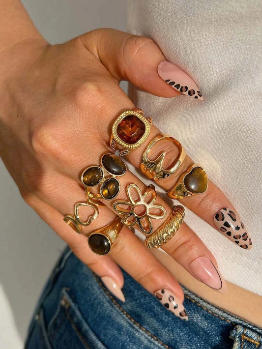 Vintage Floral Geometric Ring Set