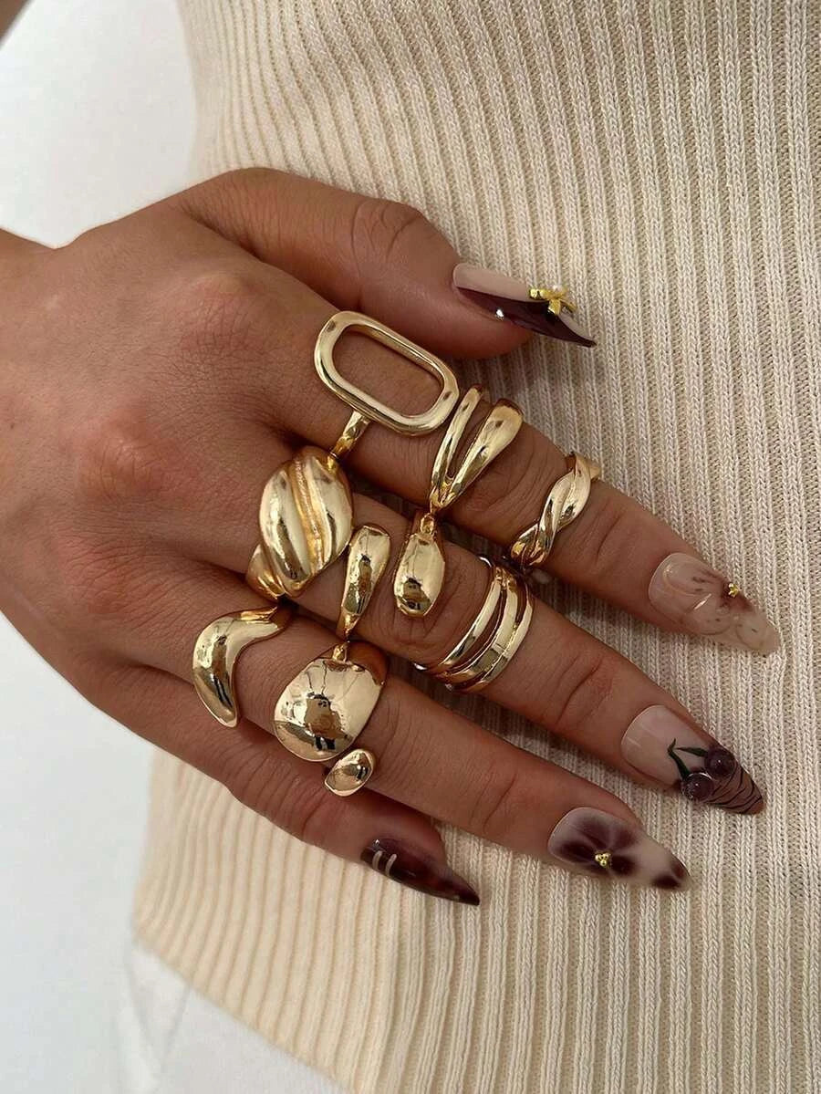 Vintage Geometric Open Ring Set