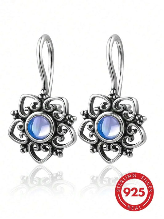 Vintage Silver Moonstone Lotus Earrings