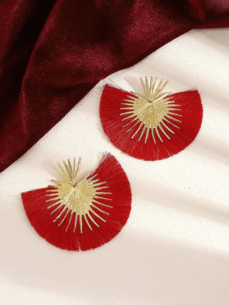 Vintage Heart Fan Tassel Earrings
